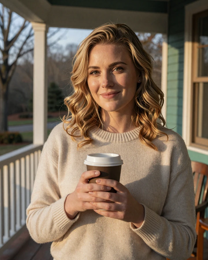 Verified woman on a Virginia porch enjoying a warm autumn evening - military singles dating community