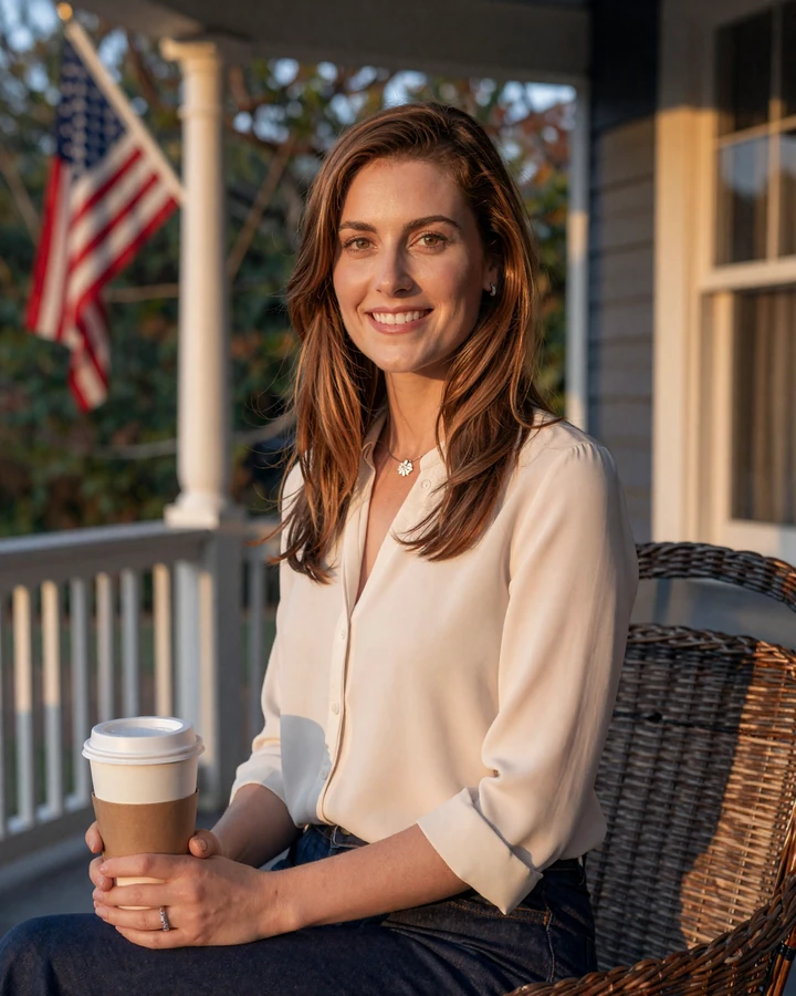 Verified woman on our uniform dating site enjoying golden hour on a Virginia porch